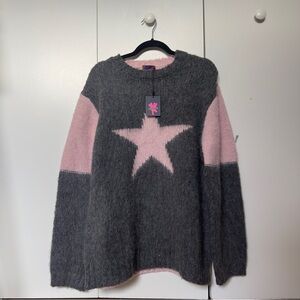 Heaven by Marc Jacobs Star Knit Sweater | Gray & Pink Colorblock | New With Tags